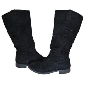 Black Faux Suede Knee-High Ruched Full Zippered Boots size girls 13